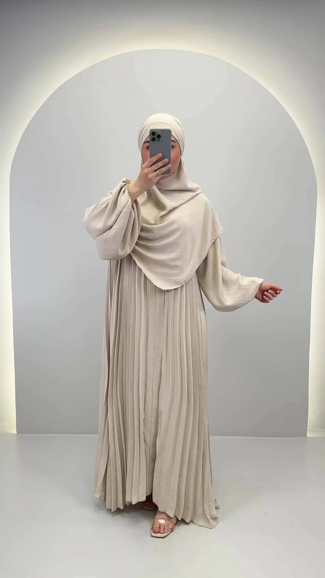 Hifaya Abaya Set med Khimar Beige